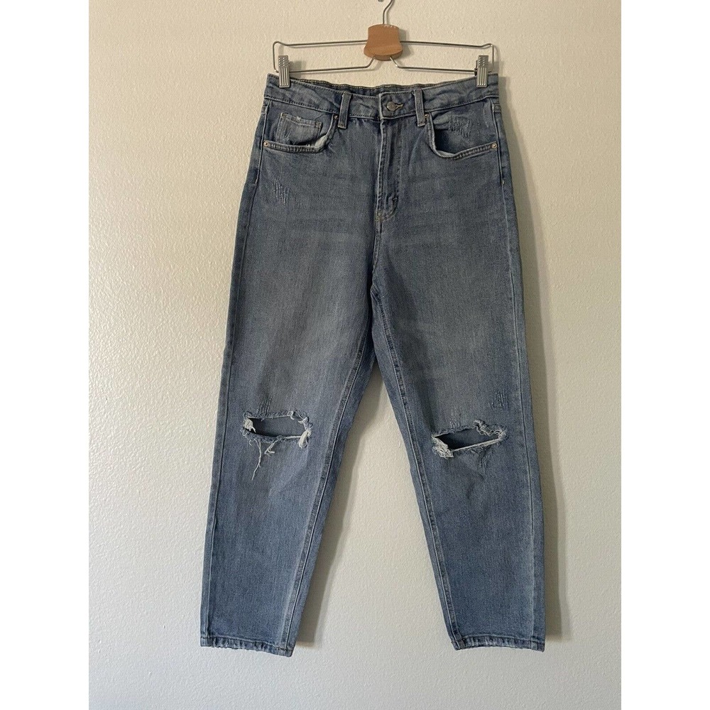 Wild Fable Super-High Rise Mom Jeans 10 Women Distressed Ripped Med Wash Denim